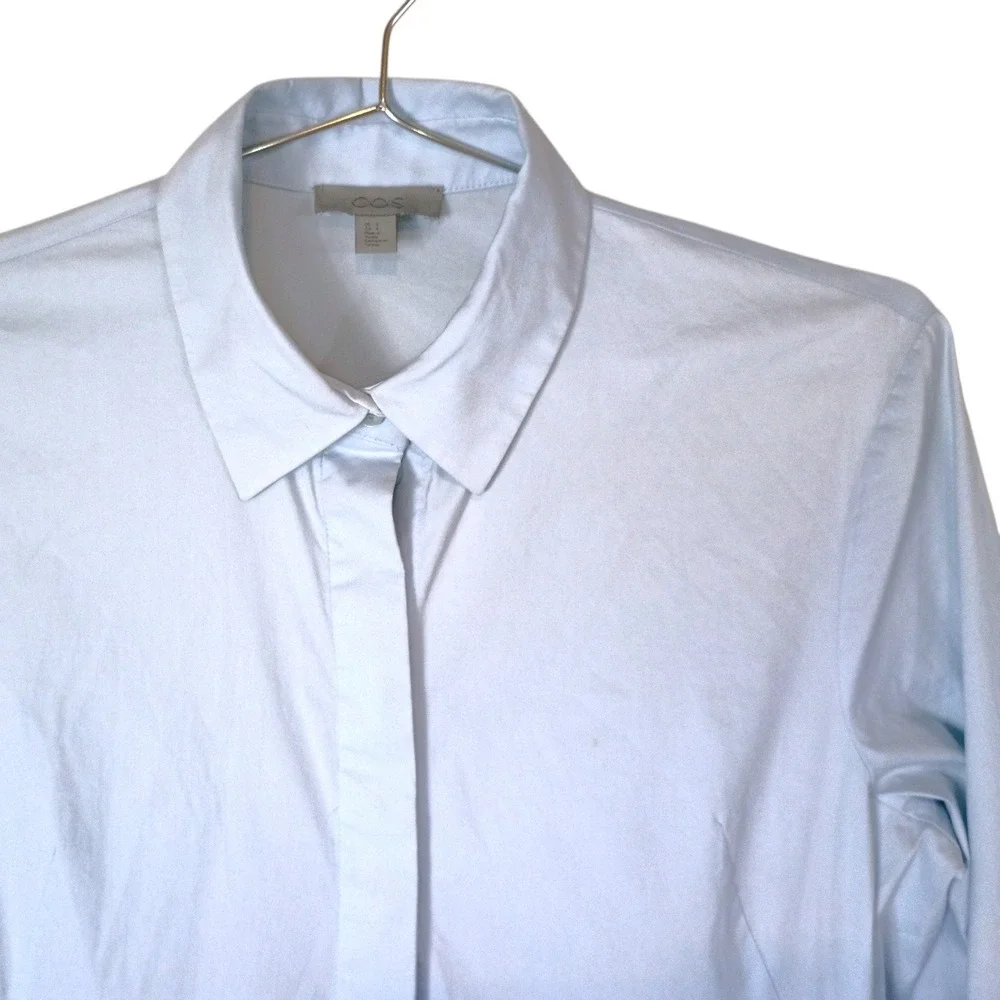 COS Light Blue Cotton High Low Hem Long Sleeve‎ Shirt Dress Size 6